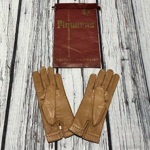 Vintage 60’s Leather Gloves Camel Brown Tan New Vtg New Old Stock Size Small